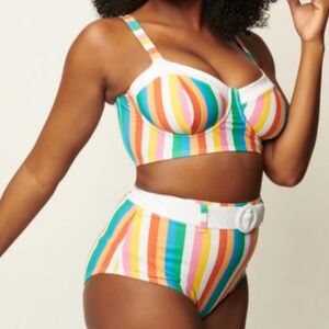 unique vintage marlene rainbow striped bikini 3x